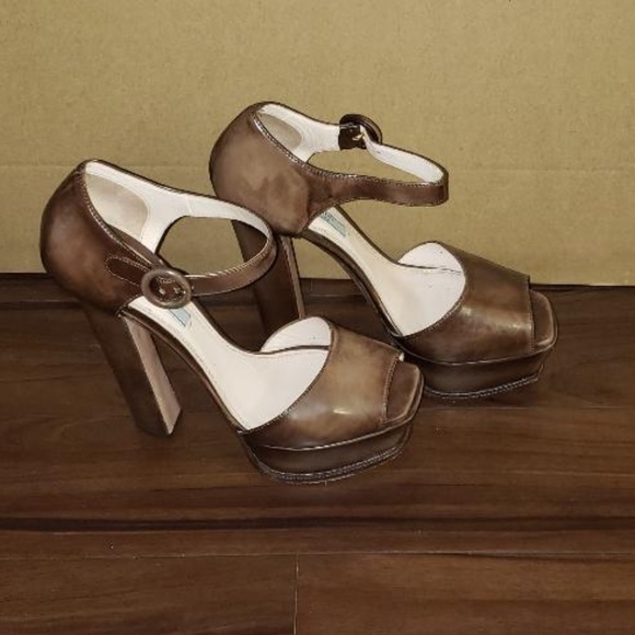 PRADA Brown Leather Platform Heels US10 - Picture 1 of 6